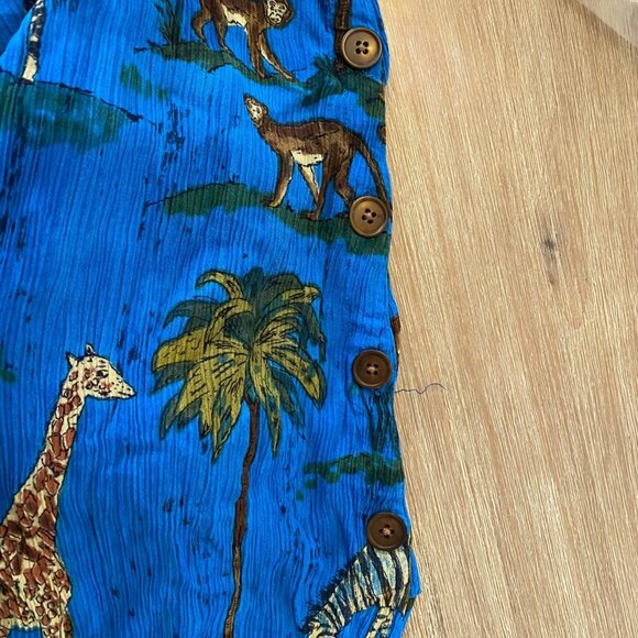 La Cera House Patio Dress Blue L Crinkle Muumuu Safari Animals Zebra Giraffe - Picture 8 of 10